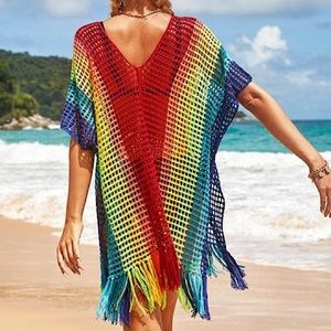 Rainbow Pride Crochet Beach Bikini Swimsuit Cover-Up